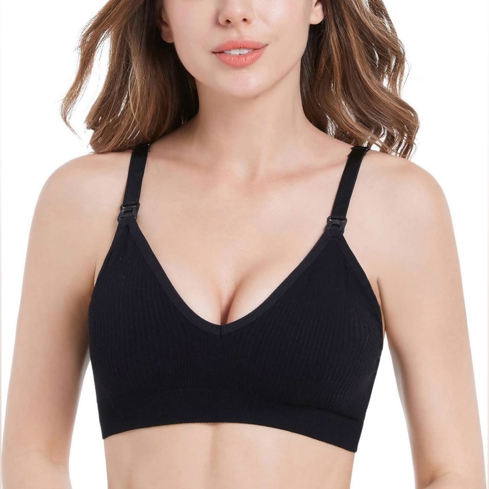 2 deep plunge black nursing bras size large